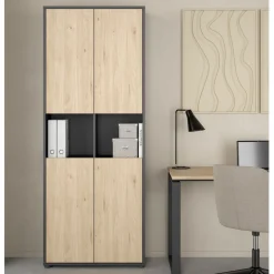 Boekenkast Bram Donkergrijs / Eiken - 80x205x35 cm