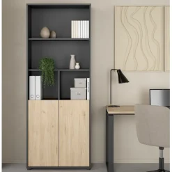 Boekenkast Bram Donkergrijs / Eiken - 80x205x35 cm