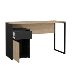 Bureau Boston Eiken / Zwart - 131x77x49 cm