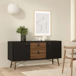 Dressoir Denver Zwart / Walnoot - 150x72x40 cm