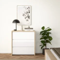 Ladekast Atlanta Eiken / Hoogglans Wit - 80x84x48 cm