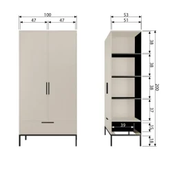 WOOOD Kledingkast Adam Dust - 100x200x53 cm