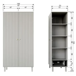 WOOOD Kledingkast  Madu Grijs - 100x195x53 cm