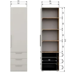 WOOOD Kledingkast Rens Grijs - 55x210x58 cm