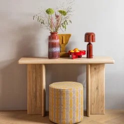 WOOOD Poef Sarli Taupe / Geel - Ø 46 cm