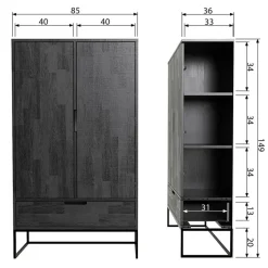 WOOOD Wandkast Silas Zwart - 85x149x36 cm